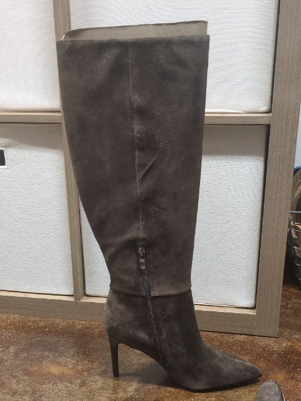 Women's Nine West Knee-High Pointed Toe Suede Boots - Taupe